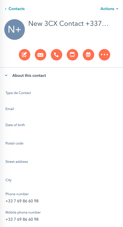 new 3CX contact à compléter