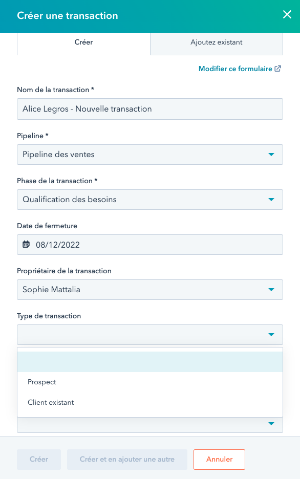 créer une transaction